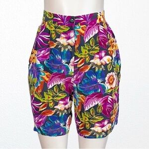 Silk Tropical Print High Waist Bermuda Shorts SZ M